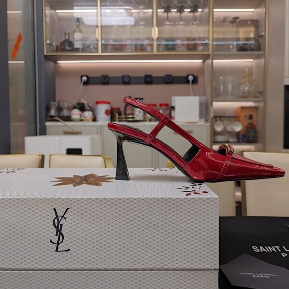 YSL Red Suede Pointed-Toe Pumps - Picture 6 of 9